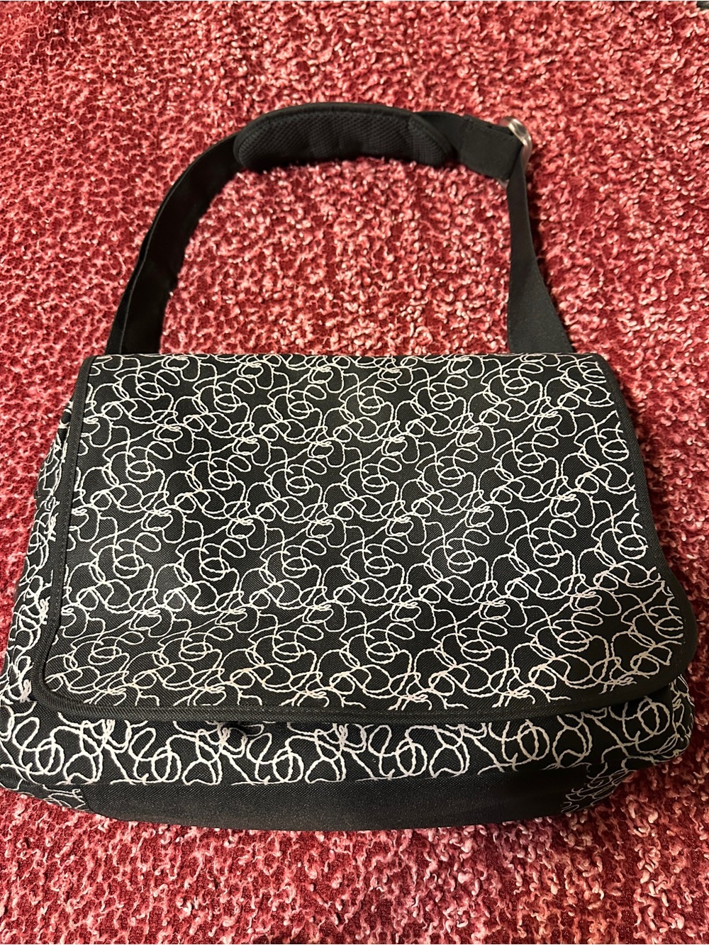 Totto Black & White Swirl Laptop Messenger Bag / Crossbody Briefcase